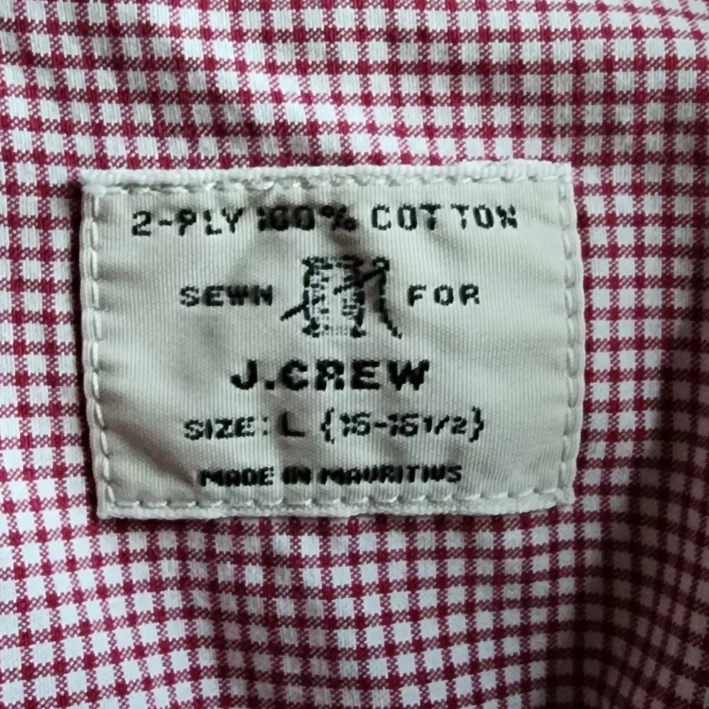 J.Crew Red/White Micro-Checked Casual Button Down Shirt Size Large